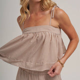 STRIPED TWO PIECE SET WITH FLOWY CAMI TOP AND WIDE LEG PANTS