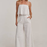 EYELET LACE CROPPED CAMI TOP AND WIDE LEG PANTS SUMMER SET