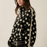 Polka Dot Fleece Crochet-Trim Half-Zip Pullover Jacket