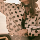 Polka Dot Fleece Crochet-Trim Half-Zip Pullover Jacket