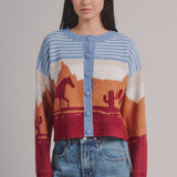 Western Desert Scene Cropped Button Cardigan