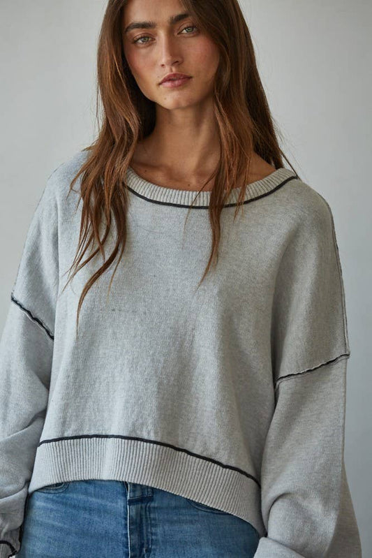Contrast Seam Cropped Sweater