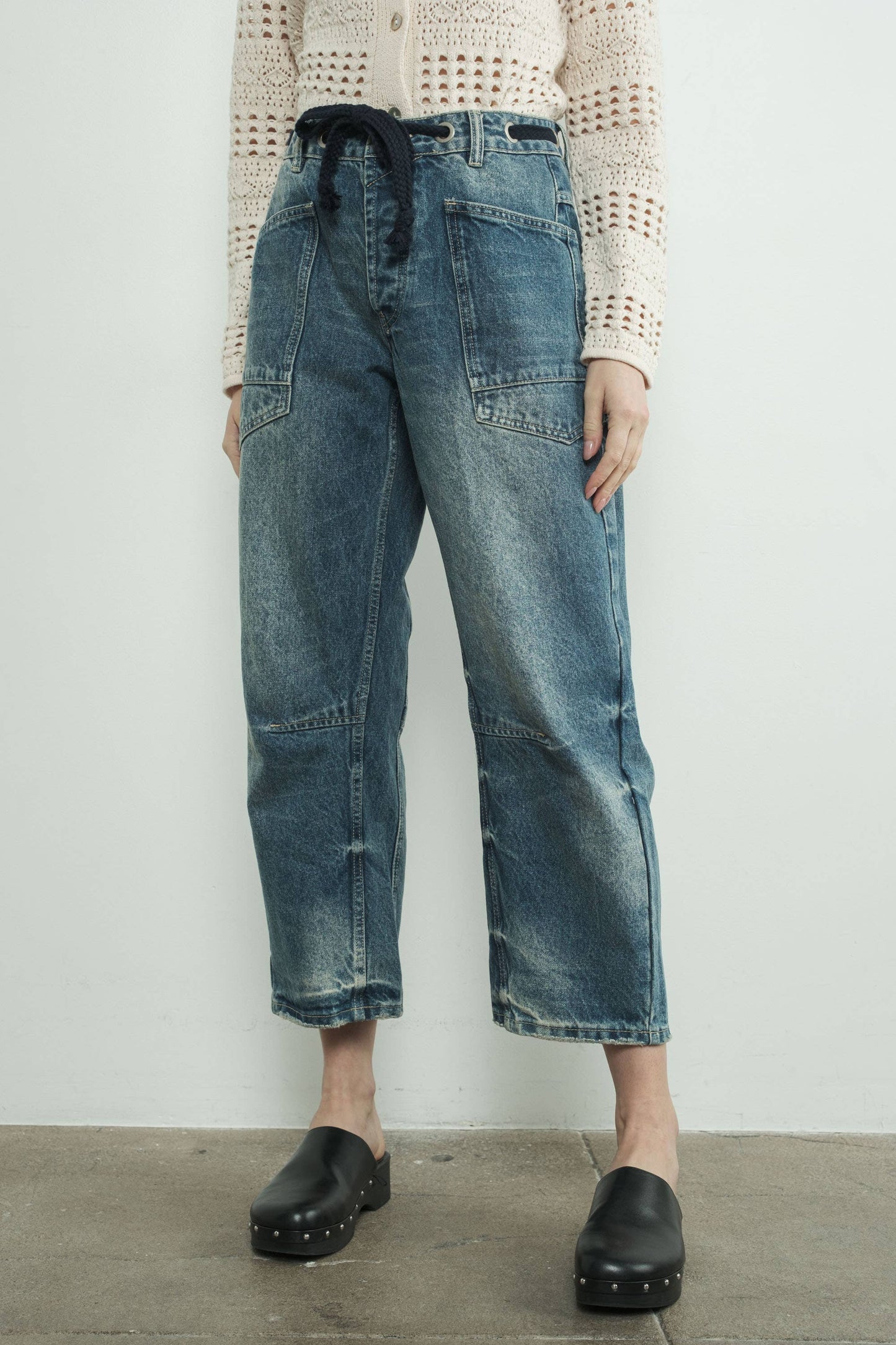 Barrel Denim Pants w/ Drawstring Waist