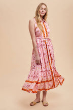 Printed Lapel Button Down Maxi Dress