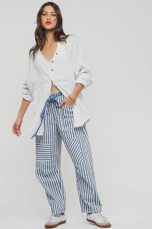 Railroad Striped Patch Pocket Spring Utility Pants