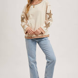 Star Sleeved Washed Knit Pullover