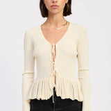 LONG SLEEVE RIBBED RUFFLE TOP