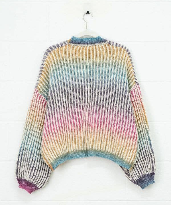 Rainbow Stripe Open Cardigan (Plus Size)