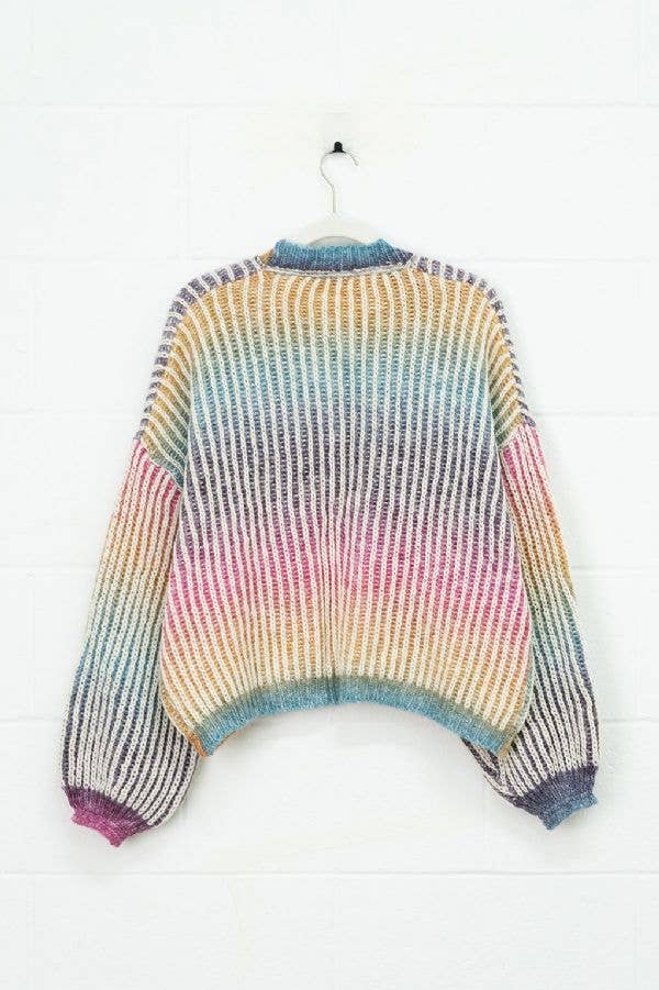 Rainbow Stripe Open Cardigan (Plus Size)