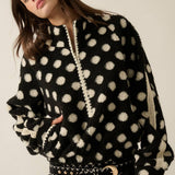 Polka Dot Fleece Crochet-Trim Half-Zip Pullover Jacket