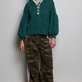 Floral Handmade Buttons Velvet Chenille Sweater Hoodie Top