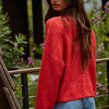 W2114 | Knit Sweater Rolled Round Neck Pullover Top