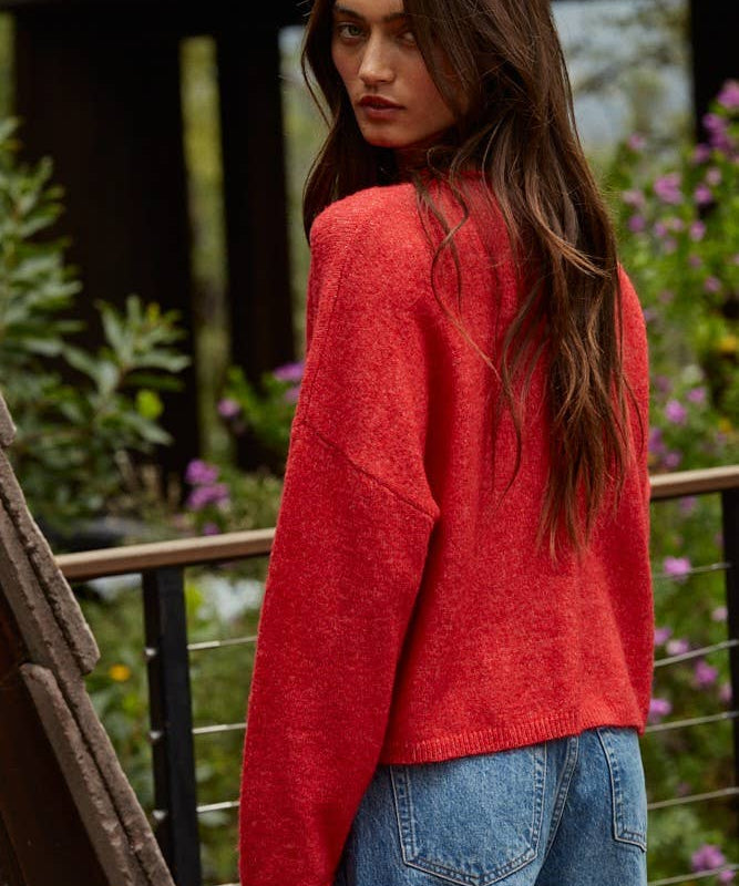 W2114 | Knit Sweater Rolled Round Neck Pullover Top