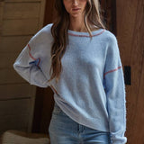 Thick Stitch Detail Blue Sweater