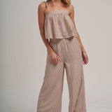 STRIPED TWO PIECE SET WITH FLOWY CAMI TOP AND WIDE LEG PANTS