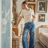 AJP5114 EMBROIDERED DETAIL COTTON BARREL PANTS