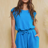 Keyhole Back Drawstring Waistband Romper