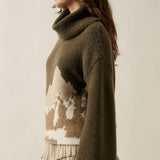 Mountains Fuzzy Jacquard-Knit Turtleneck Sweater
