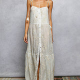 Sleeveless Round Neck Tassel Shoulder Tie Woven Maxi Dress