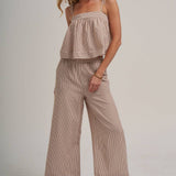 STRIPED TWO PIECE SET WITH FLOWY CAMI TOP AND WIDE LEG PANTS
