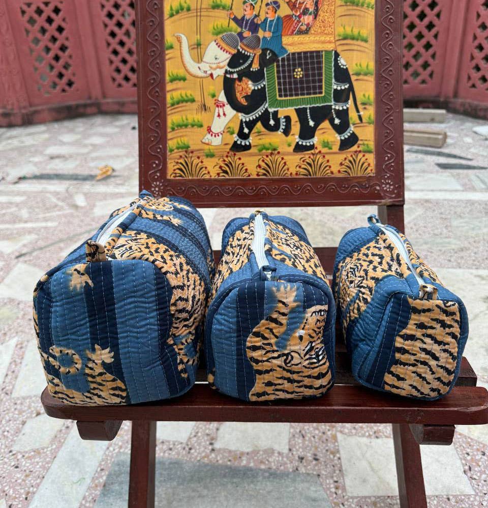 Tiger Print Cotton Quilted Makeup Bag