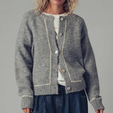 Contrast Trim Boho Knit Button Cardigan