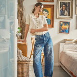 AJP5114 EMBROIDERED DETAIL COTTON BARREL PANTS