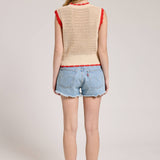 Sleeveless, Cream-Colored Knitted