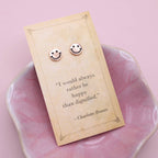 Literary Quotes Gold Happy Face Post Earrings