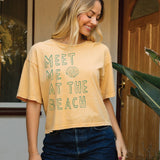 MEET ME AT THE BEACH Cropped Mineral Graphic Top