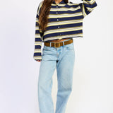 STRIPED FUNNEL NECK CARDIGAN