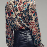 Burnout Velvet Smocked Mock Neck Blouse
