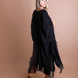 Open Work Frayed Border Bohemian Ruana