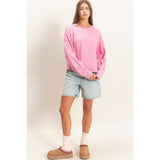 Mineral Wash Overzised Raw Edge Crew Neck Top