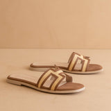 The Ena | Brown H Cutout Raffia Slide