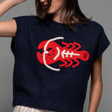 Coastal Lobster Intarsia Knit Top