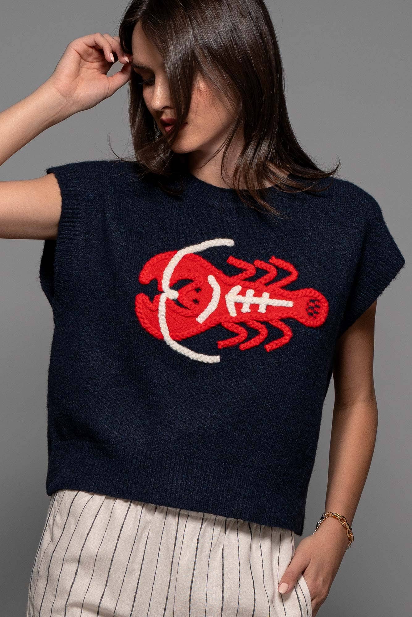 Coastal Lobster Intarsia Knit Top