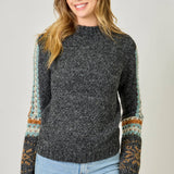 61313 Mock Neck Fair Isle Cuff Sweater