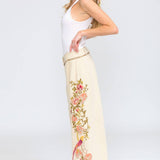 Time To Shine Denim Pants - Cream | Wide Leg Floral Slacks