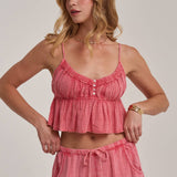 MINERAL WASHED GAUZE CAMI TOP AND BARREL PANTS CASUAL SET