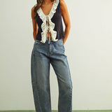 J7053   CROCHET KNIT VEST TOP WITH RUFFLE DETAIL