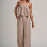 STRIPED TWO PIECE SET WITH FLOWY CAMI TOP AND WIDE LEG PANTS