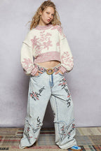 Mock Neck Lime & Cream Cropped Sweater