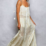 Sleeveless Round Neck Tassel Shoulder Tie Woven Maxi Dress