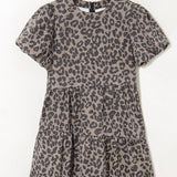 Leopard Print Denim Mini Dress with Pockets