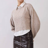 Cropped Textured Knit Sweater