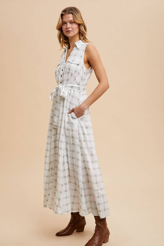Checkered Lapel Button Down Dress