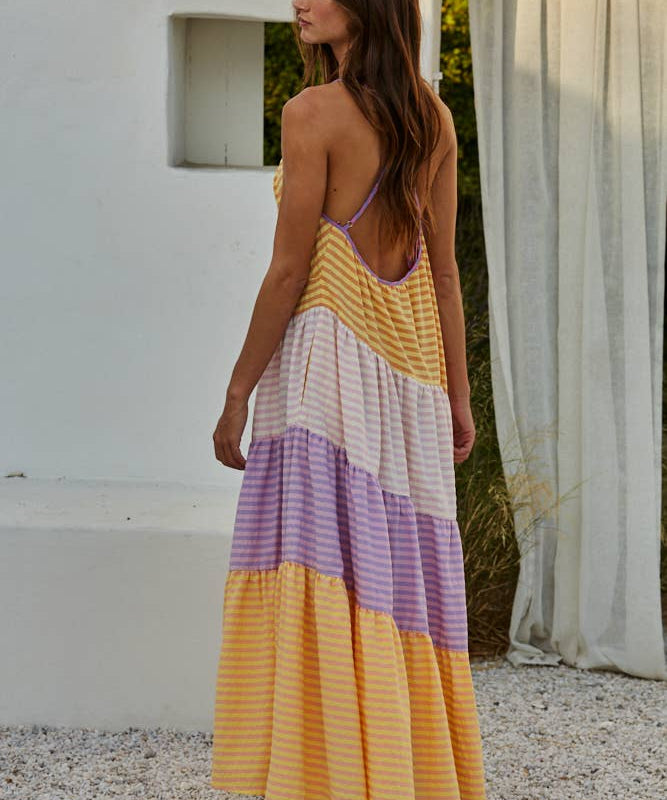 Multicolor Low-Back Maxi Dress