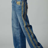 Wide-Leg Utility Stripe Denim Jeans