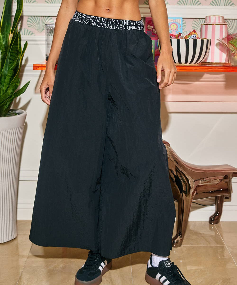 Letter Elastic Waist Wide Leg Nylon Pants